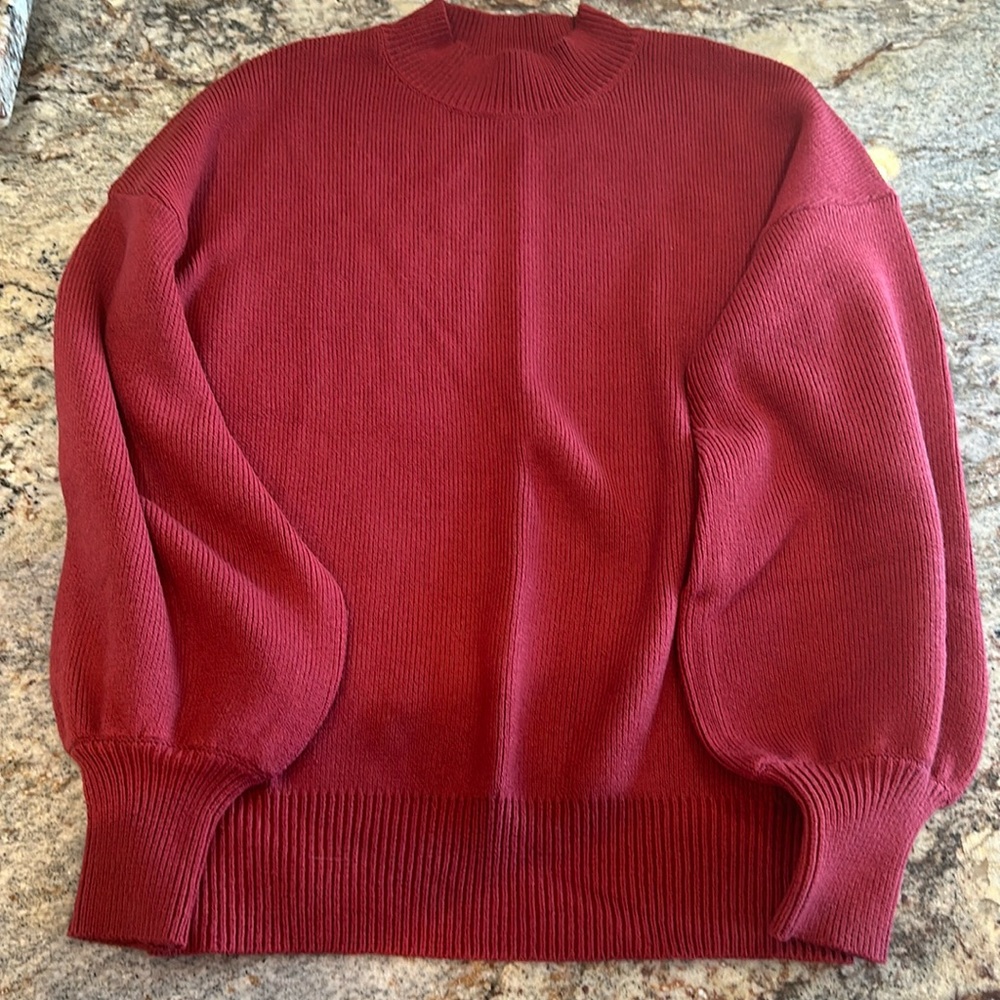 Women’s Casual Turtleneck Long Lantern Sleeve oversized ribbed knit pullover